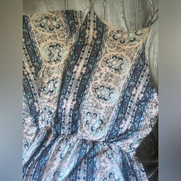 LUSH Boho Indie Print Pattern Empire Long Maxi Dress W Side Leg Slit-Size Large - Picture 13 of 16